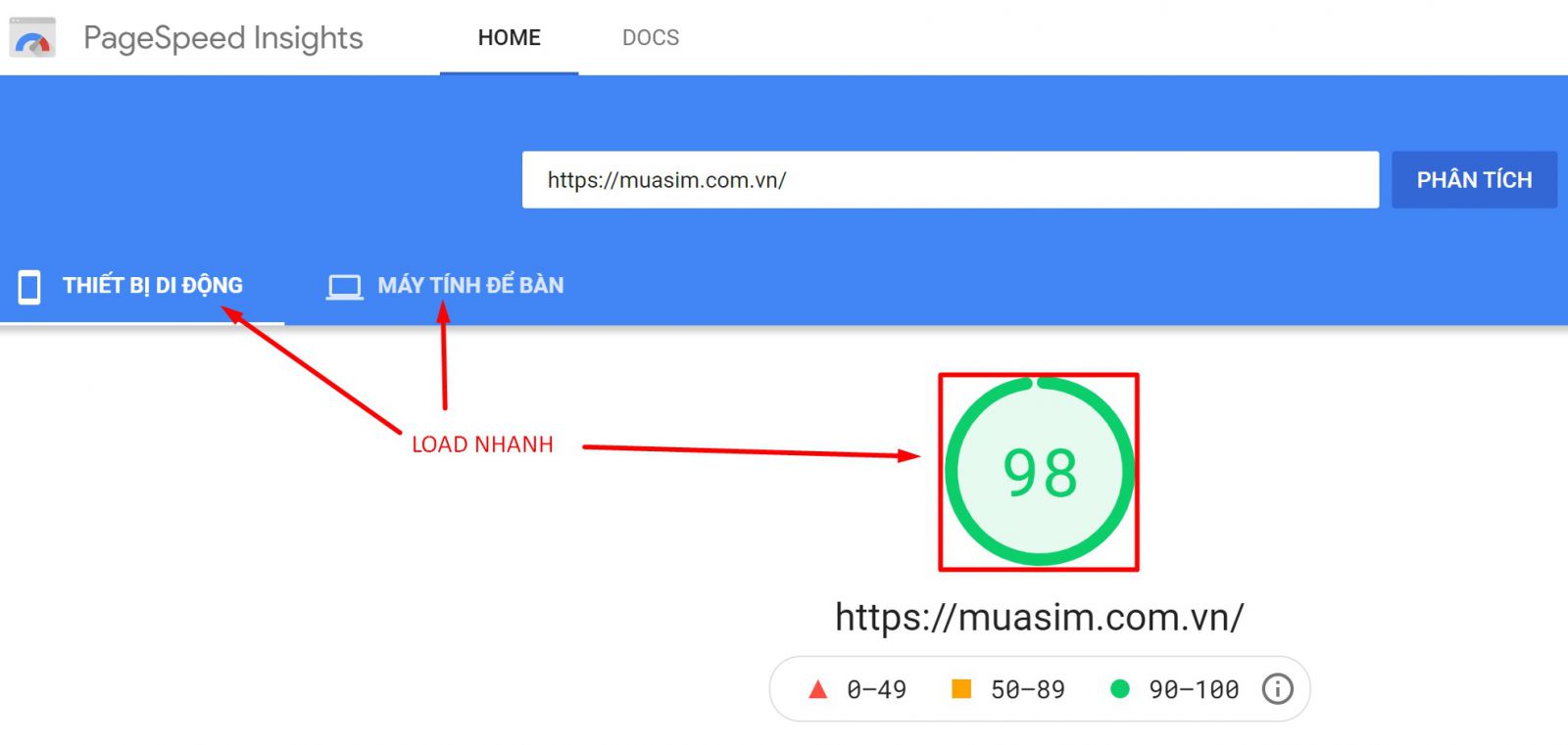 Tốc độ thiết kế website trên google speed