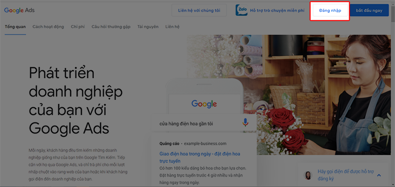 Truy cập vào Google ads và Đăng nhập 